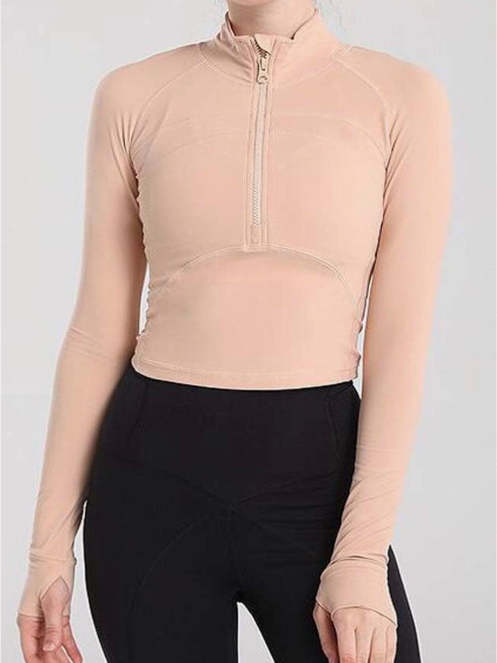 Amazon Slim Fit Yoga Half Zip Top Tan Pink Size S